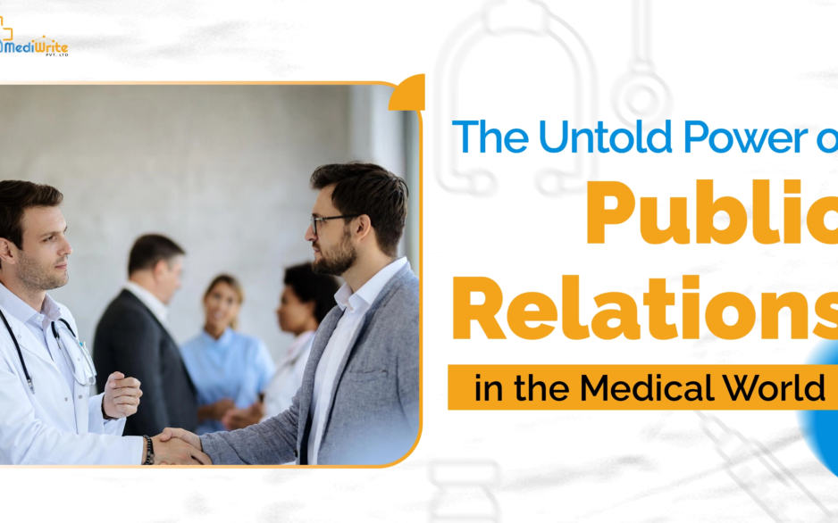 emediwrite-blogimage-6v3 Two professionals, one in a doctor's coat and one in a suit, shaking hands while other medical staff stand in the blurred background.